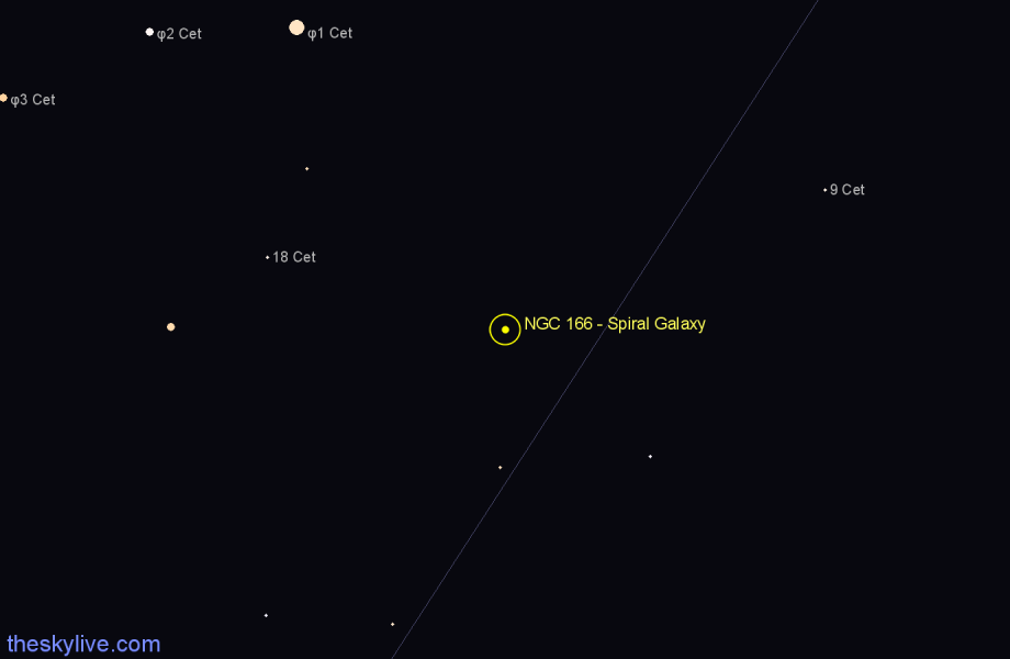 Finder chart NGC 166 - Spiral Galaxy in Cetus star