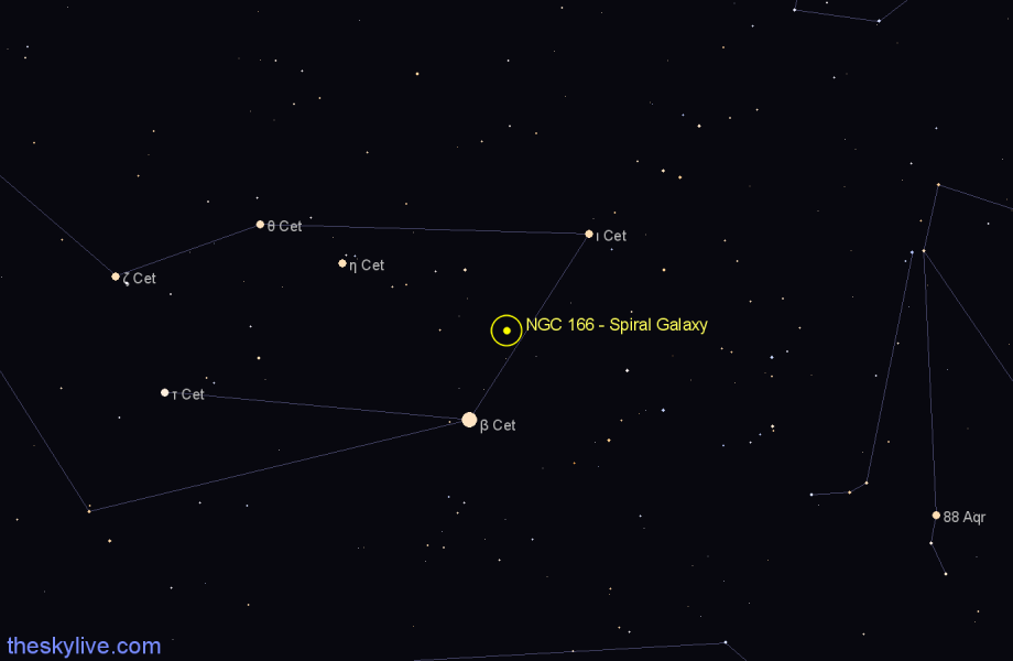 Finder chart NGC 166 - Spiral Galaxy in Cetus star