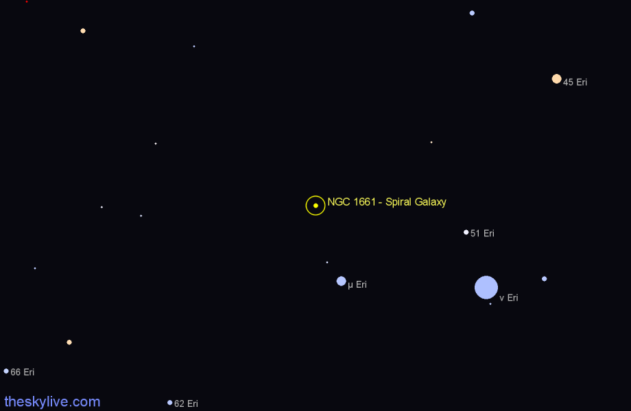 Finder chart NGC 1661 - Spiral Galaxy in Orion star