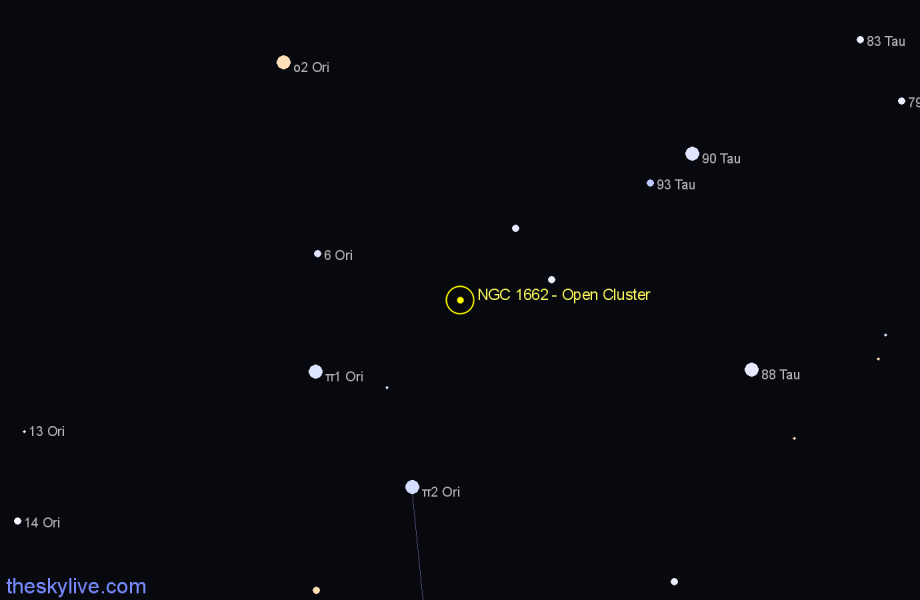 Finder chart NGC 1662 - Open Cluster in Orion star