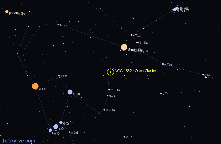 Finder chart NGC 1662 - Open Cluster in Orion star