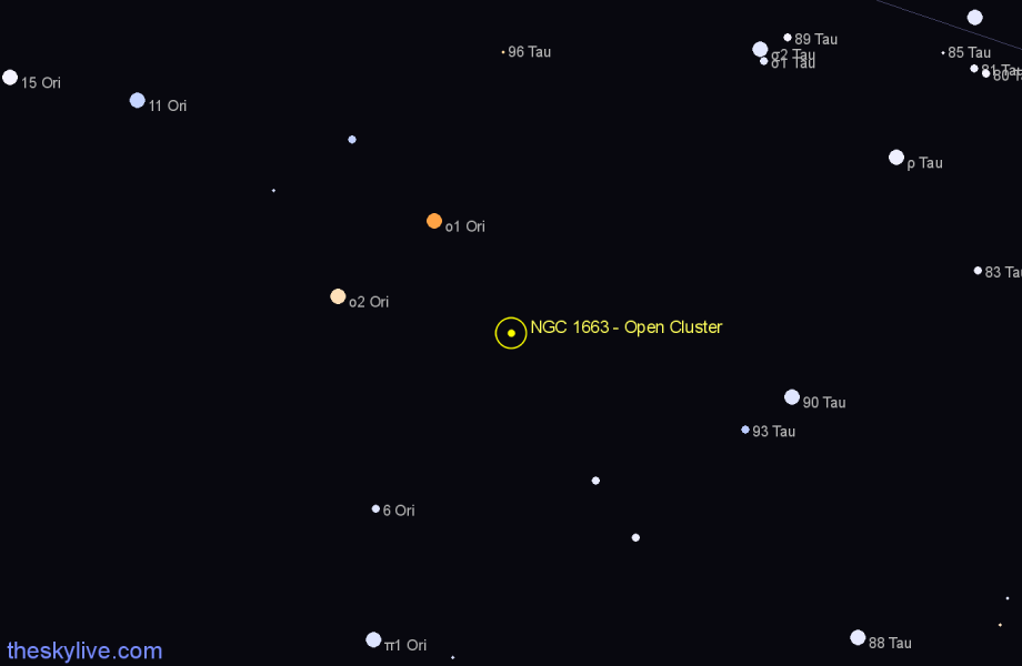 Finder chart NGC 1663 - Open Cluster in Orion star