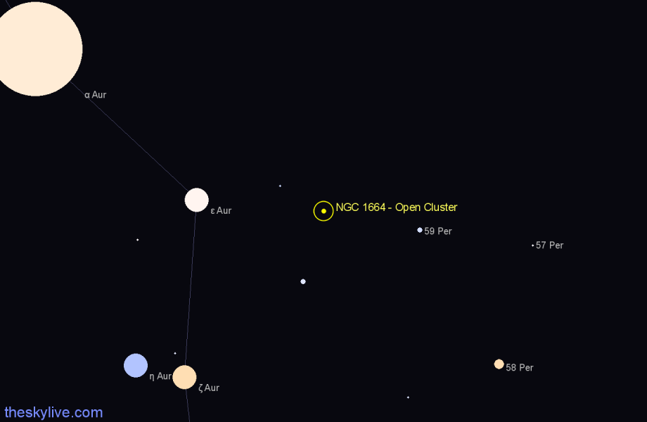 Finder chart NGC 1664 - Open Cluster in Auriga star