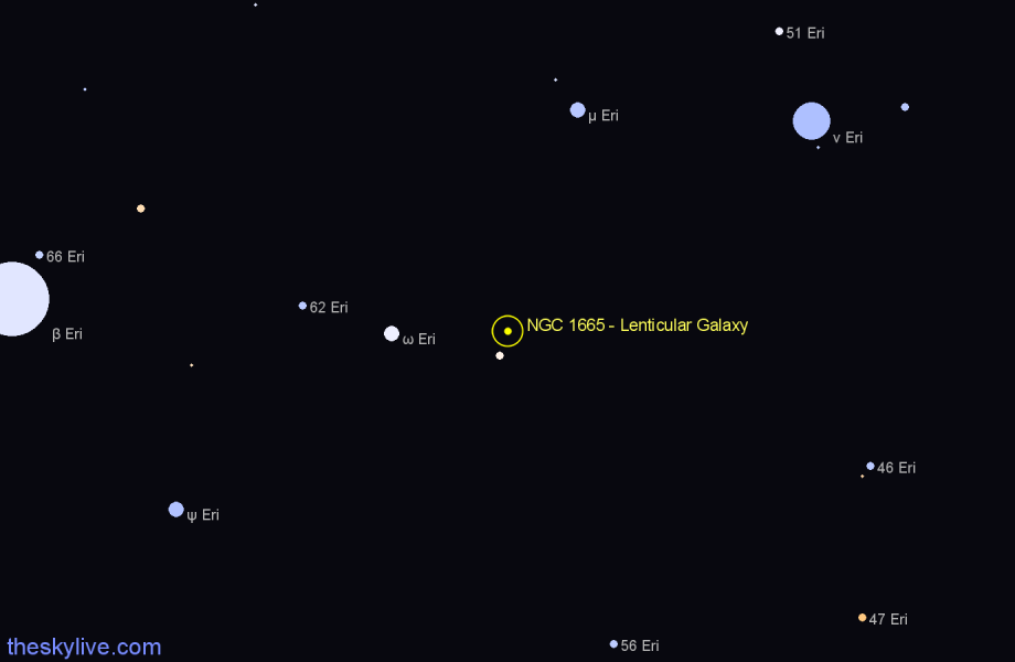 Finder chart NGC 1665 - Lenticular Galaxy in Eridanus star