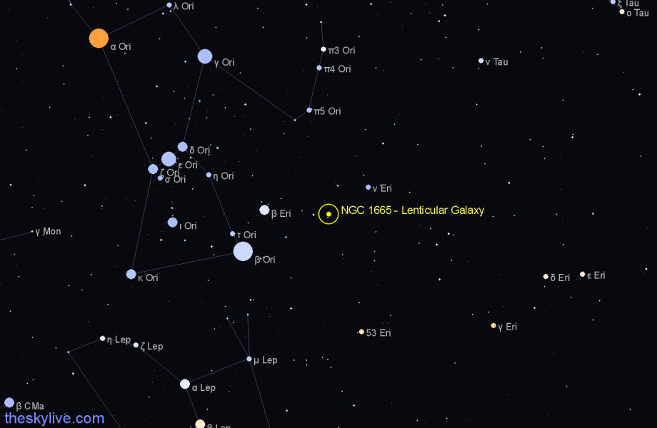 Finder chart NGC 1665 - Lenticular Galaxy in Eridanus star