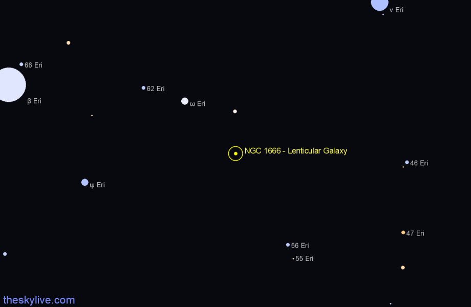 Finder chart NGC 1666 - Lenticular Galaxy in Eridanus star