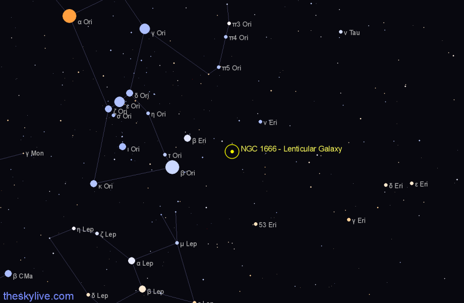 Finder chart NGC 1666 - Lenticular Galaxy in Eridanus star