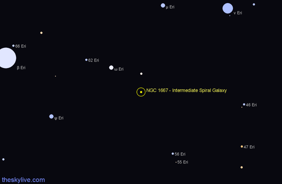 Finder chart NGC 1667 - Intermediate Spiral Galaxy in Eridanus star