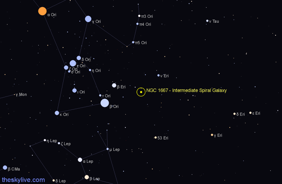 Finder chart NGC 1667 - Intermediate Spiral Galaxy in Eridanus star