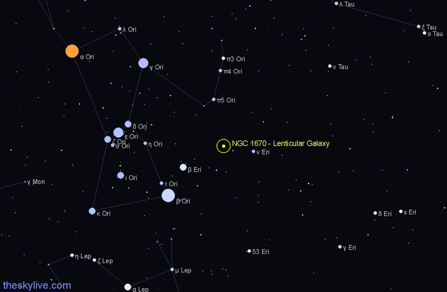 Finder chart NGC 1670 - Lenticular Galaxy in Orion star