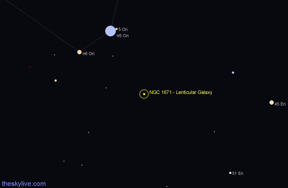 Finder chart NGC 1671 - Lenticular Galaxy in Orion star