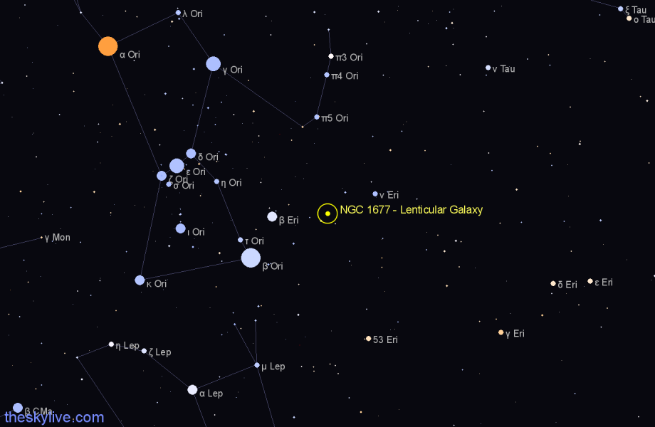 Finder chart NGC 1677 - Lenticular Galaxy in Eridanus star