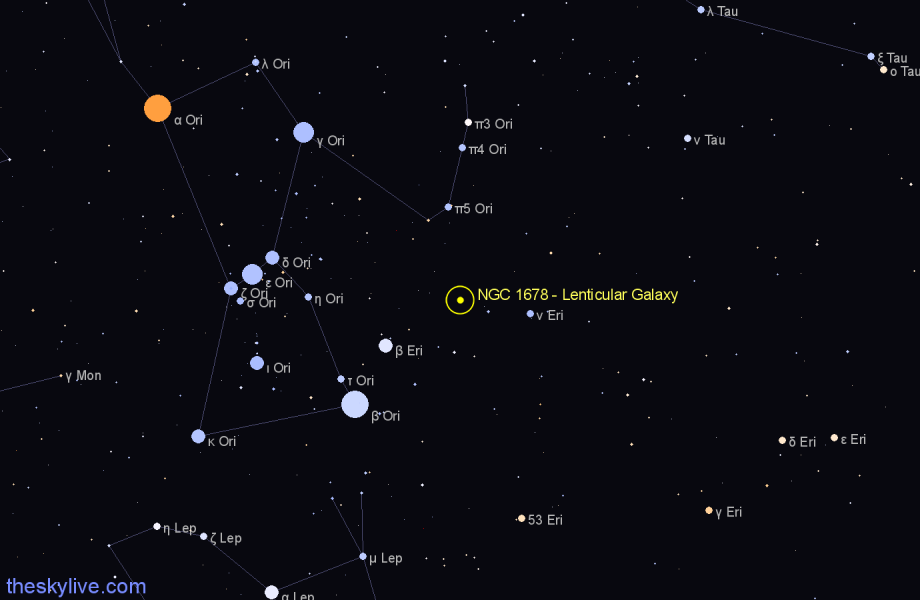 Finder chart NGC 1678 - Lenticular Galaxy in Orion star