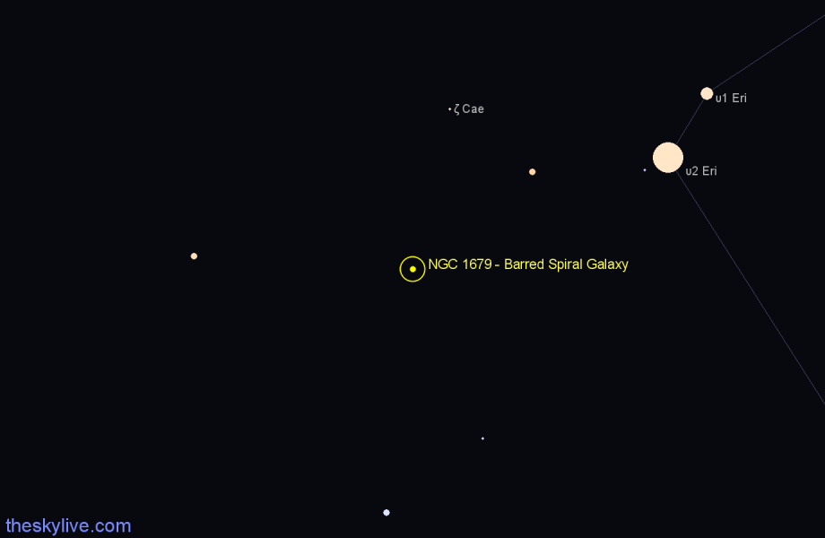 Finder chart NGC 1679 - Barred Spiral Galaxy in Caelum star