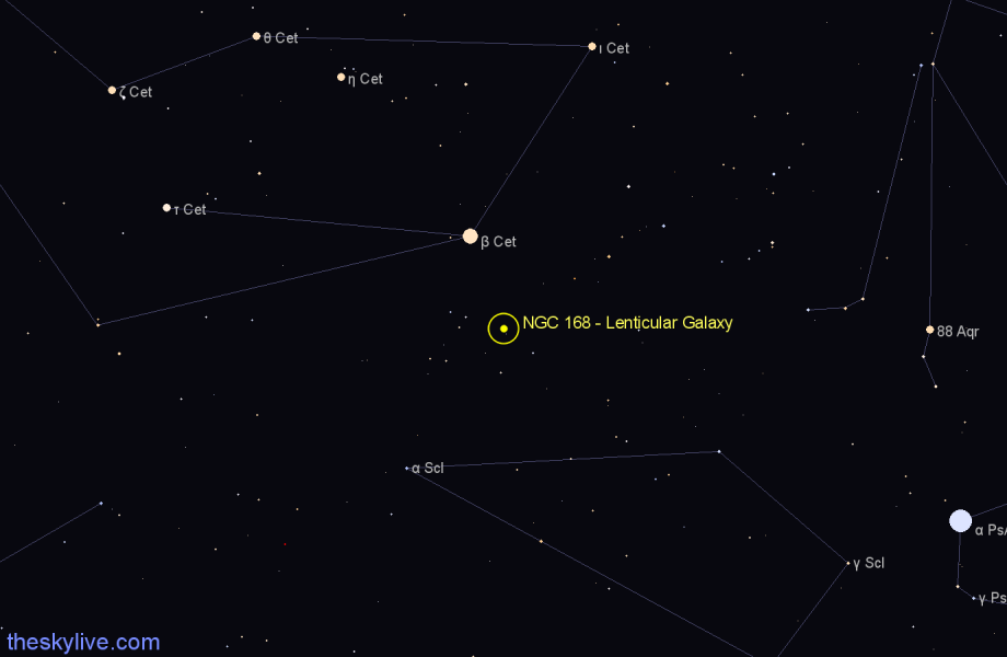 Finder chart NGC 168 - Lenticular Galaxy in Cetus star