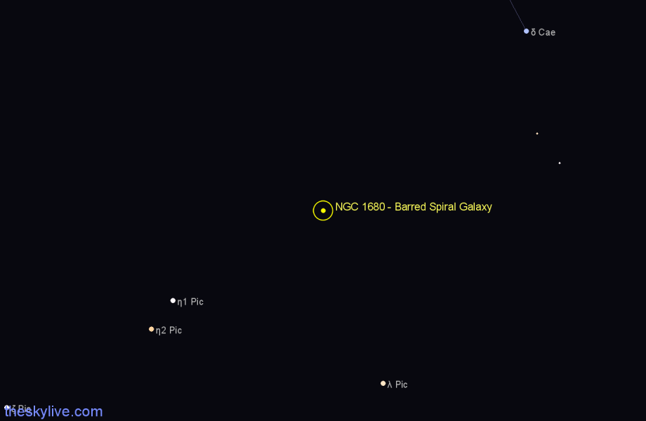 Finder chart NGC 1680 - Barred Spiral Galaxy in Pictor star