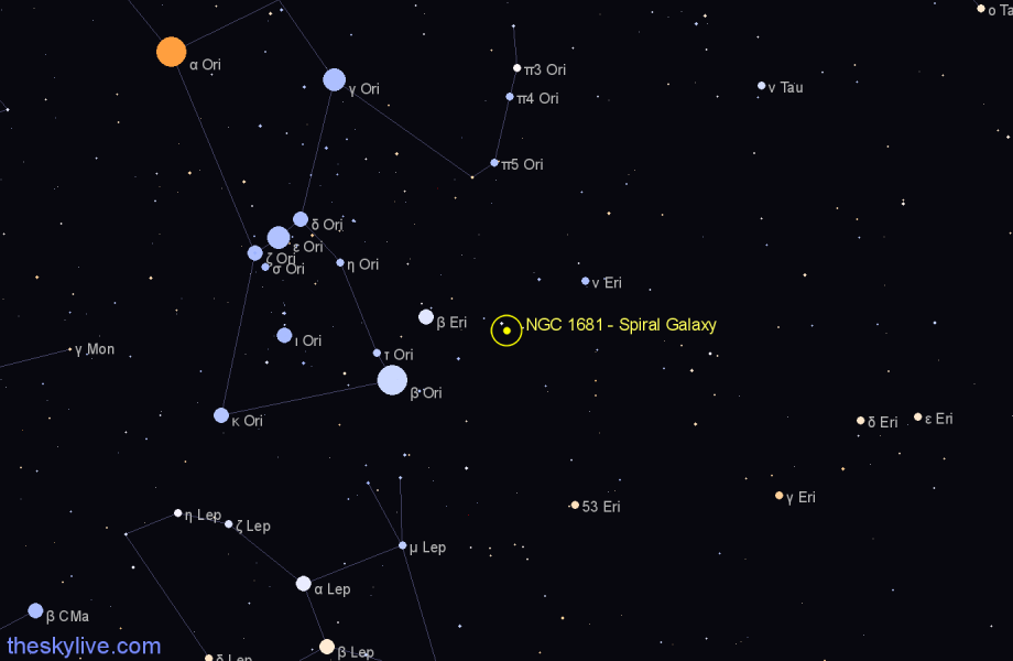 Finder chart NGC 1681 - Spiral Galaxy in Eridanus star