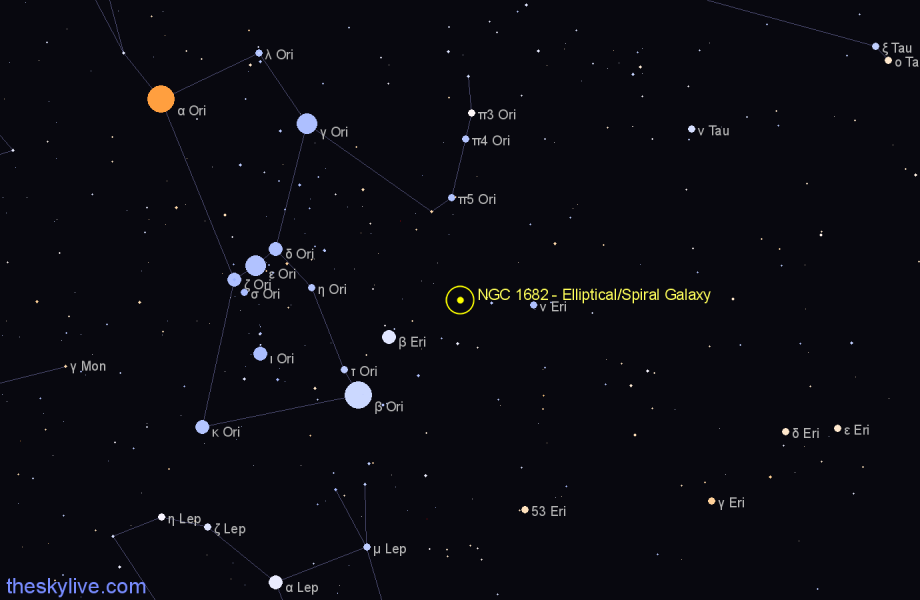 Finder chart NGC 1682 - Elliptical/Spiral Galaxy in Orion star