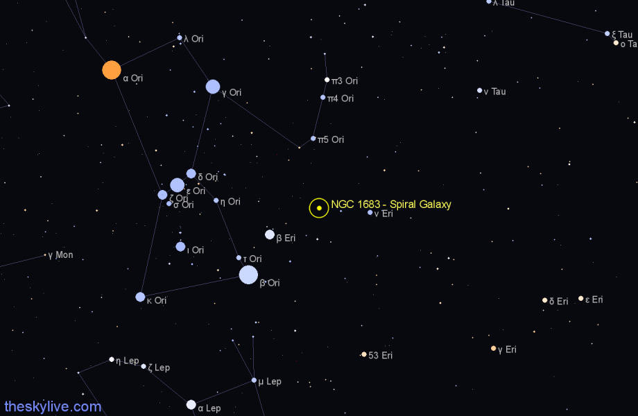 Finder chart NGC 1683 - Spiral Galaxy in Orion star