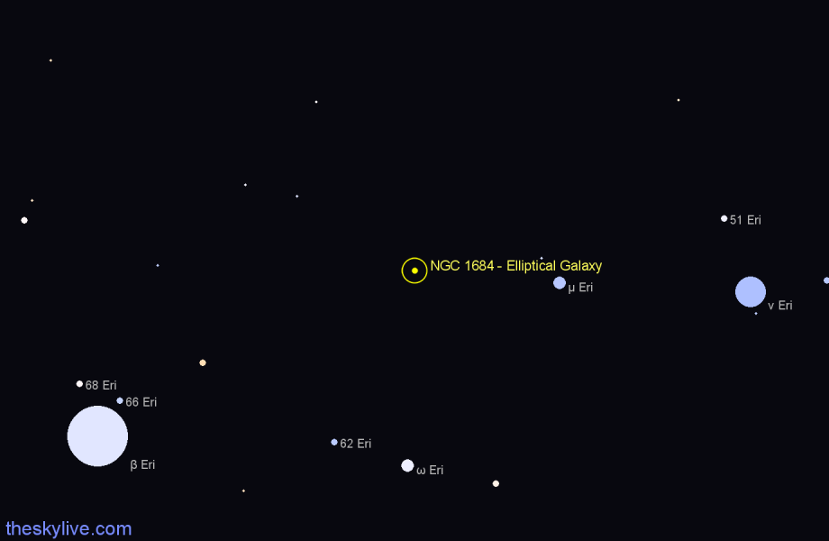 Finder chart NGC 1684 - Elliptical Galaxy in Orion star