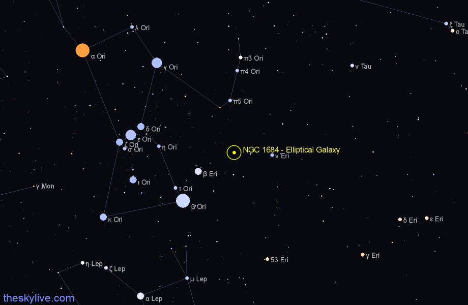 Finder chart NGC 1684 - Elliptical Galaxy in Orion star