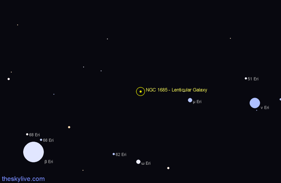 Finder chart NGC 1685 - Lenticular Galaxy in Orion star