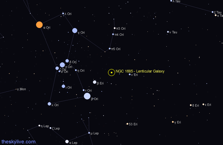 Finder chart NGC 1685 - Lenticular Galaxy in Orion star