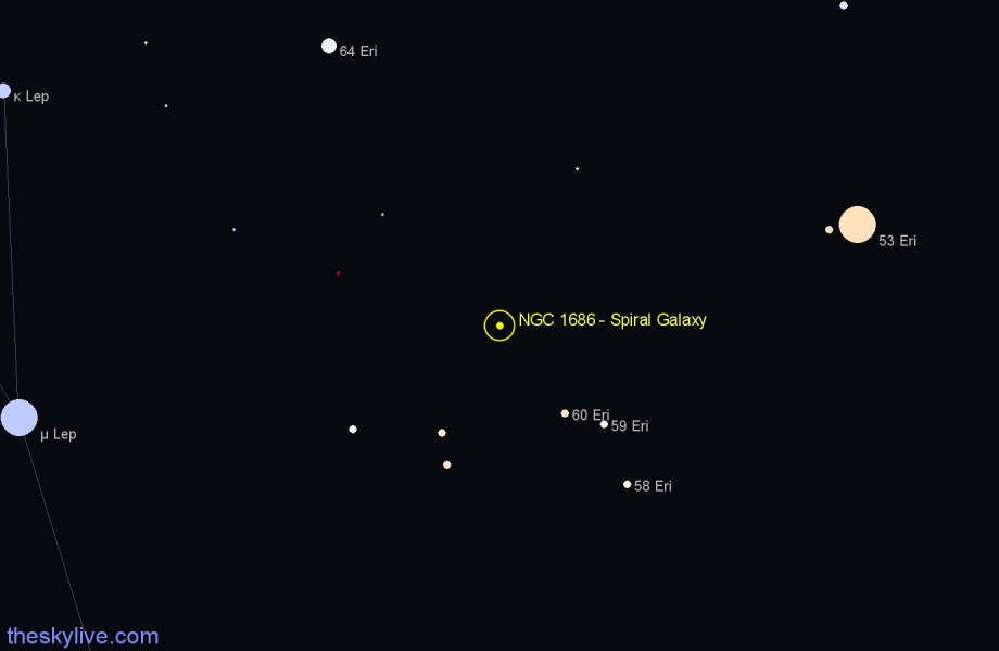 Finder chart NGC 1686 - Spiral Galaxy in Eridanus star