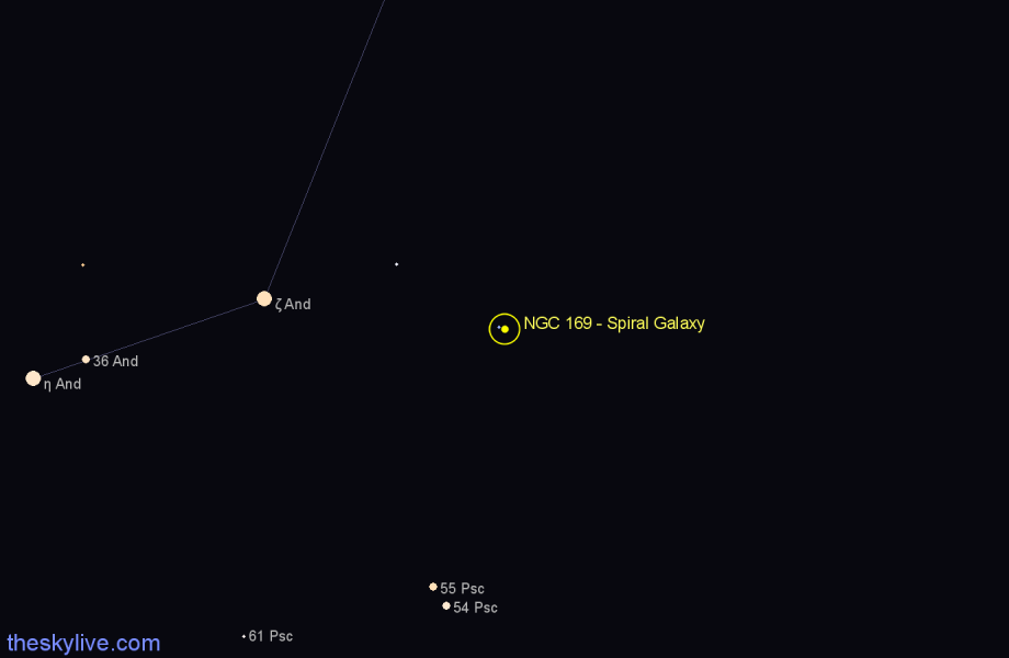 Finder chart NGC 169 - Spiral Galaxy in Andromeda star