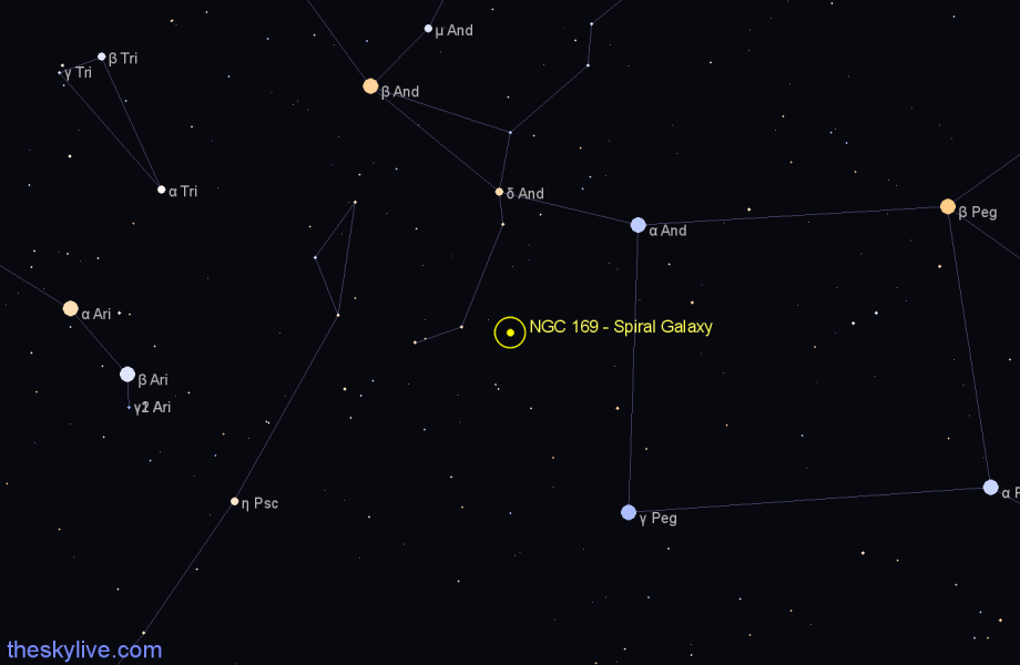 Finder chart NGC 169 - Spiral Galaxy in Andromeda star