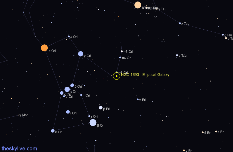 Finder chart NGC 1690 - Elliptical Galaxy in Orion star