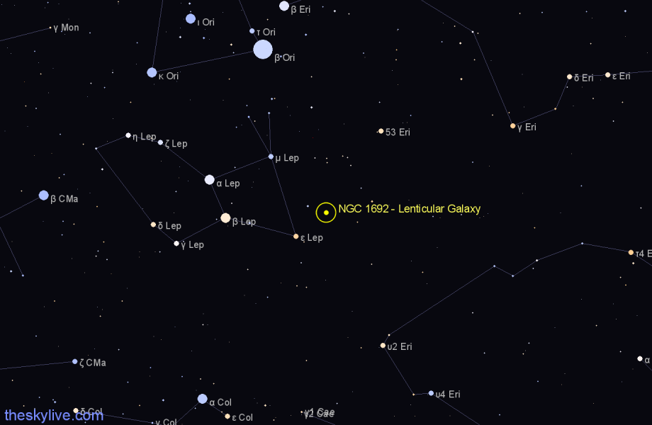 Finder chart NGC 1692 - Lenticular Galaxy in Lepus star