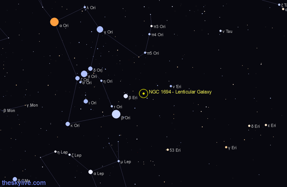 Finder chart NGC 1694 - Lenticular Galaxy in Eridanus star