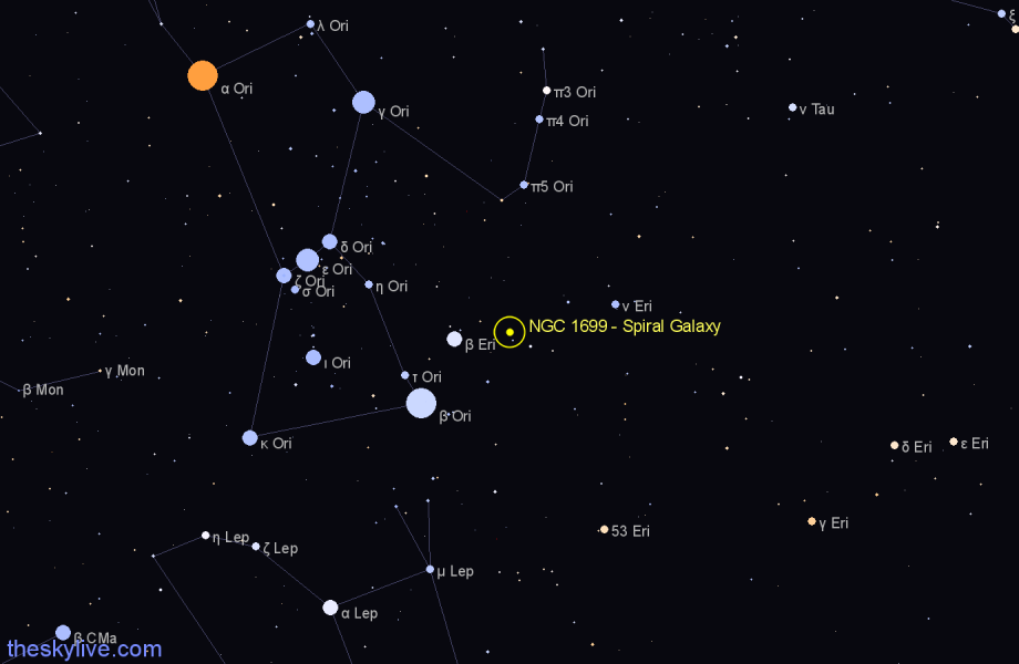 Finder chart NGC 1699 - Spiral Galaxy in Eridanus star