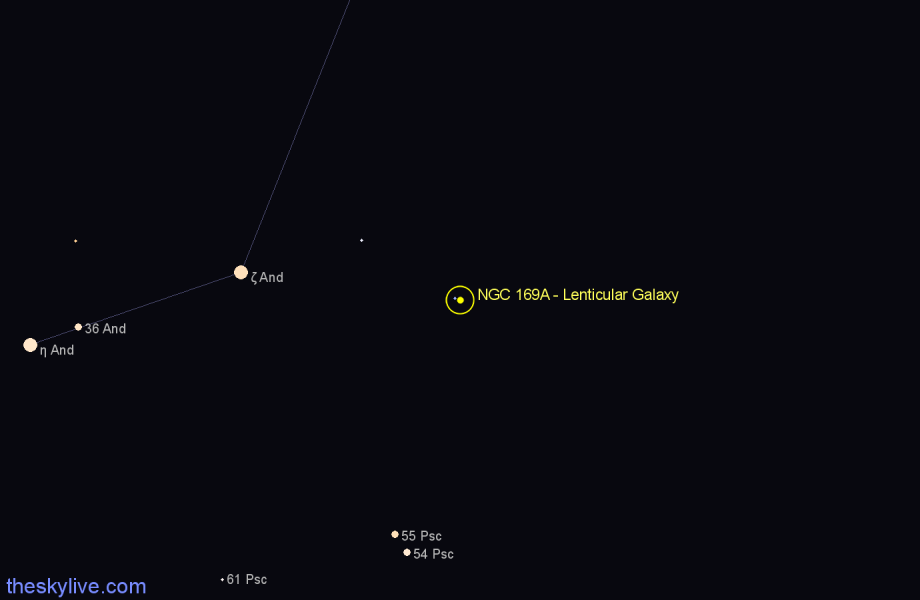 Finder chart NGC 169A - Lenticular Galaxy in Andromeda star