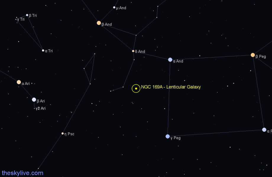 Finder chart NGC 169A - Lenticular Galaxy in Andromeda star
