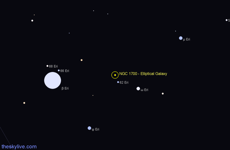 Finder chart NGC 1700 - Elliptical Galaxy in Eridanus star