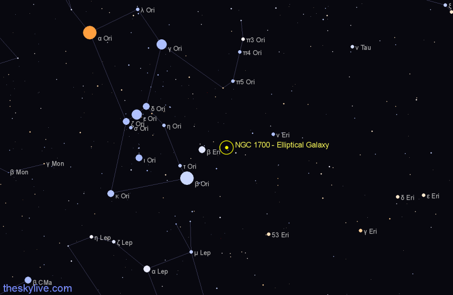 Finder chart NGC 1700 - Elliptical Galaxy in Eridanus star