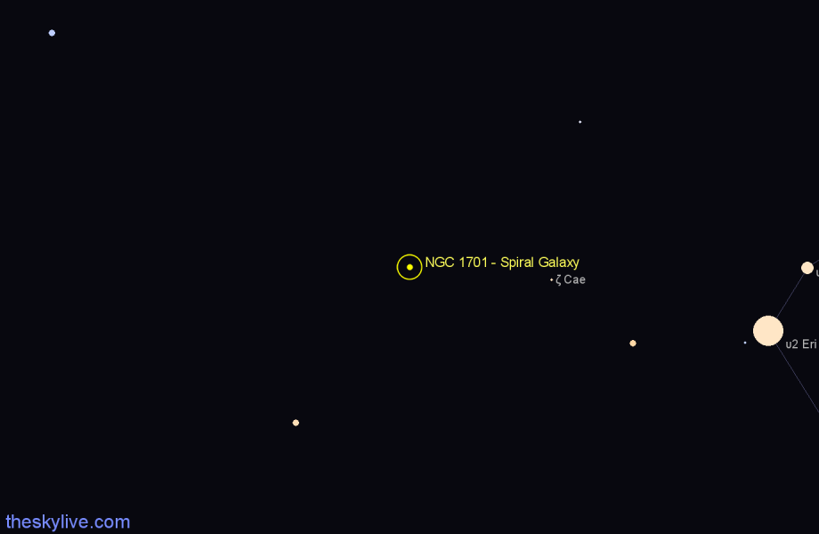 Finder chart NGC 1701 - Spiral Galaxy in Caelum star