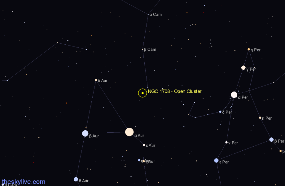Finder chart NGC 1708 - Open Cluster in Camelopardalis star
