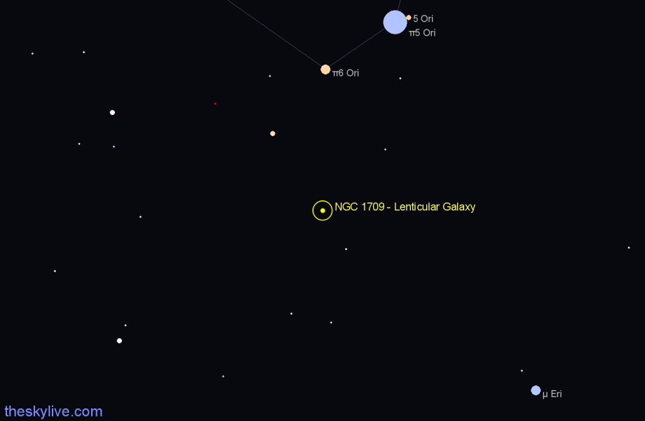 Finder chart NGC 1709 - Lenticular Galaxy in Orion star