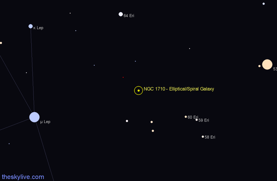 Finder chart NGC 1710 - Elliptical/Spiral Galaxy in Lepus star