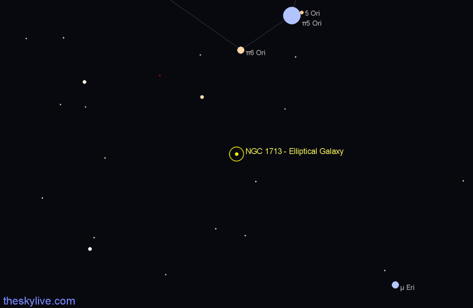 Finder chart NGC 1713 - Elliptical Galaxy in Orion star