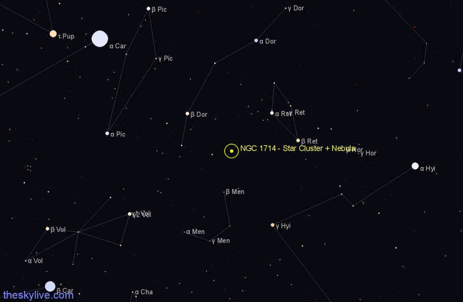 Finder chart NGC 1714 - Star Cluster + Nebula in Dorado star