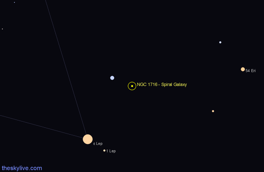Finder chart NGC 1716 - Spiral Galaxy in Lepus star
