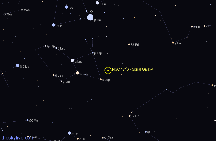 Finder chart NGC 1716 - Spiral Galaxy in Lepus star
