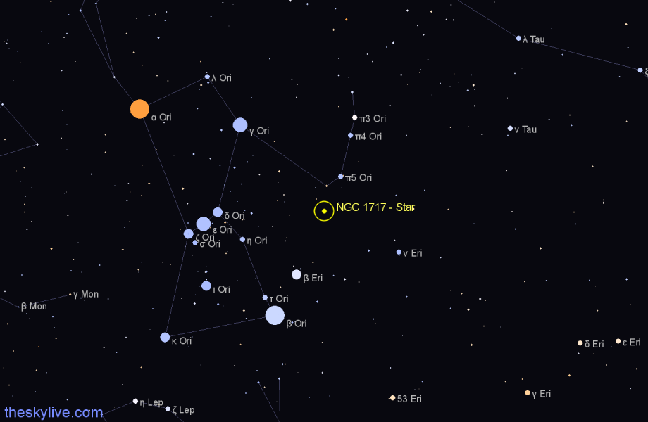 Finder chart NGC 1717 - Star in Orion star
