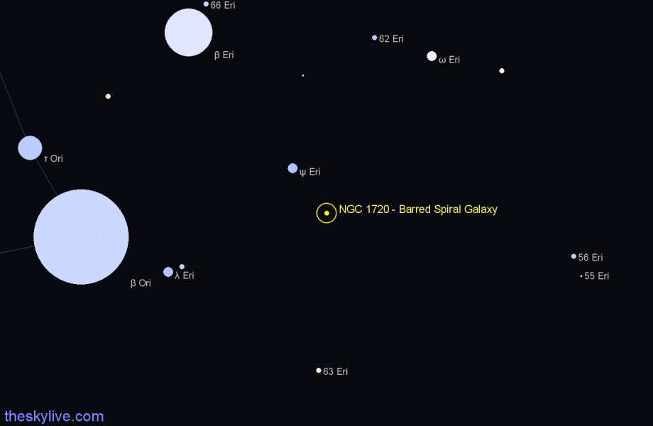 Finder chart NGC 1720 - Barred Spiral Galaxy in Eridanus star