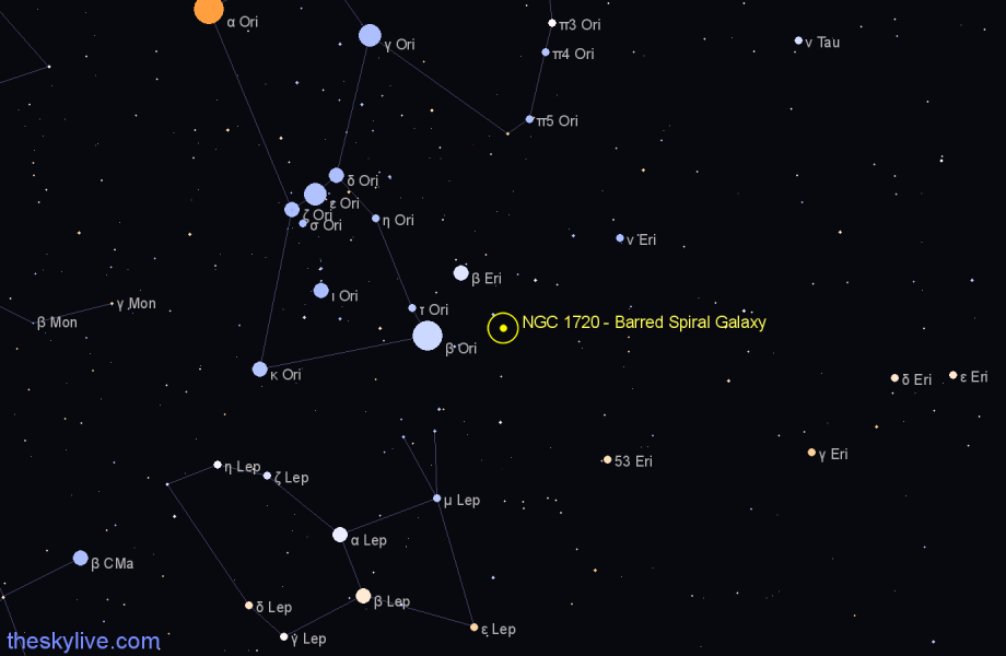 Finder chart NGC 1720 - Barred Spiral Galaxy in Eridanus star
