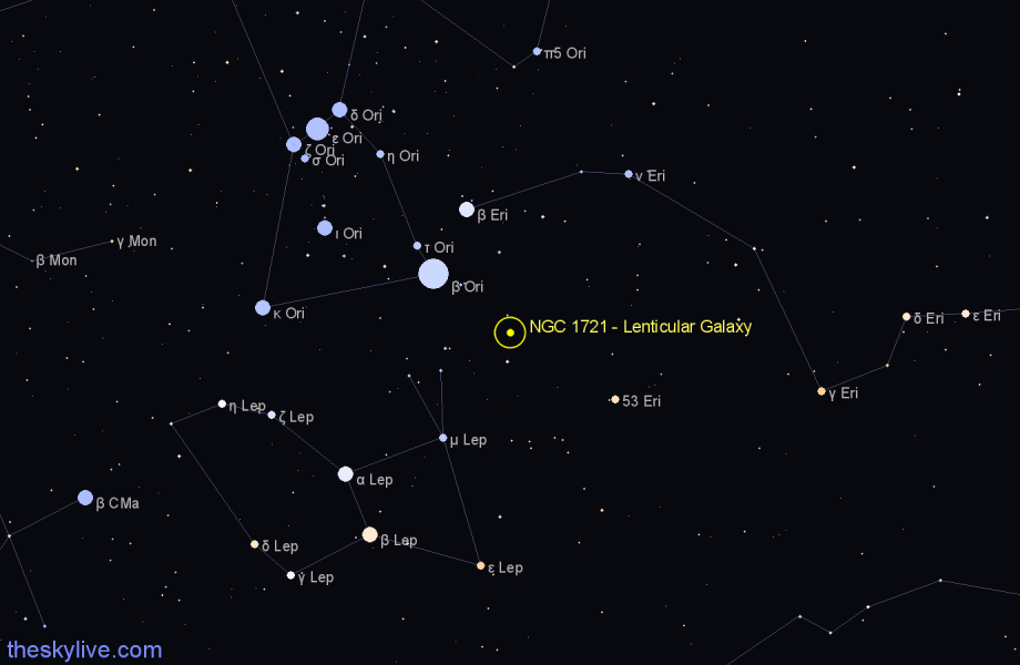 Finder chart NGC 1721 - Lenticular Galaxy in Eridanus star